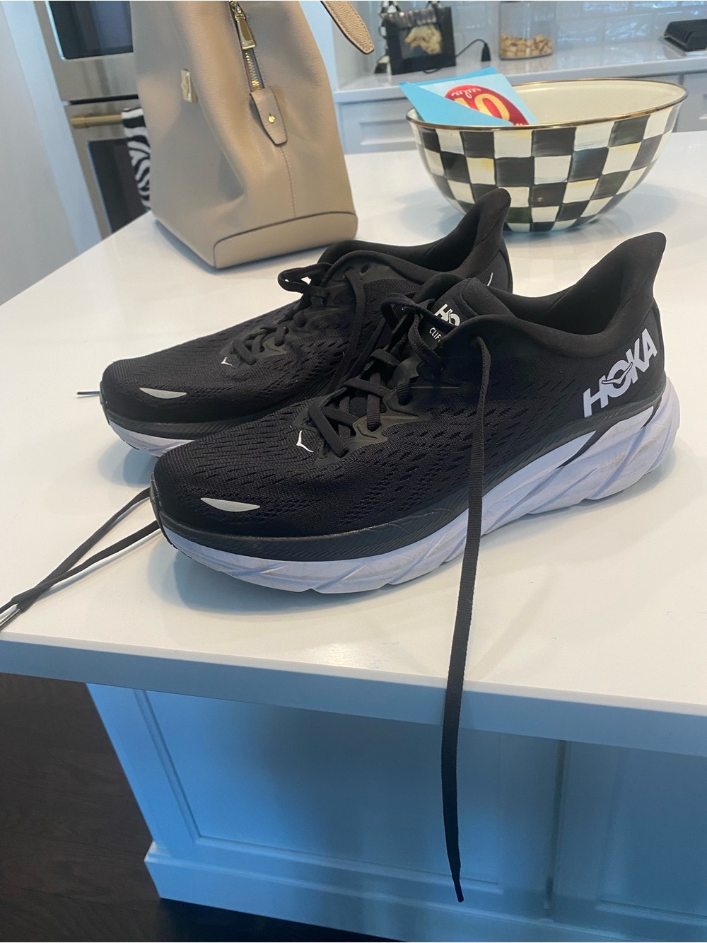 Hoka Black and White Road-Running Sneakers